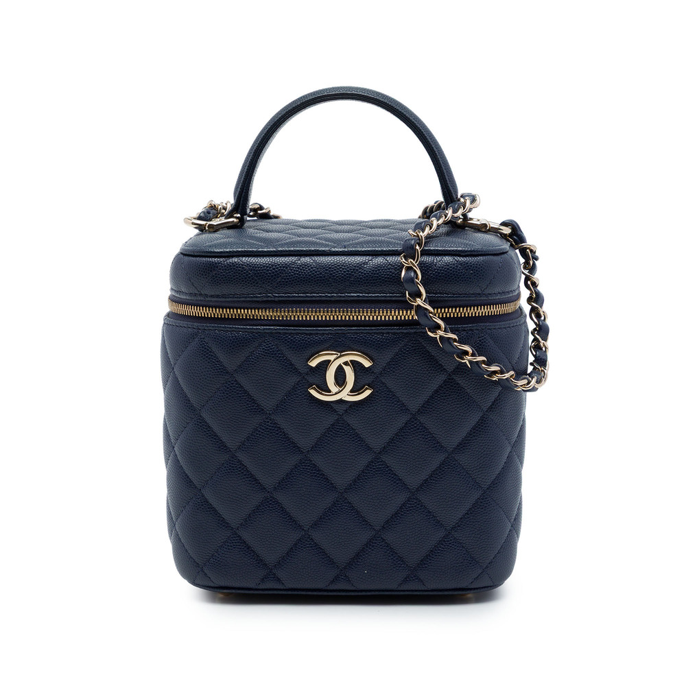 Pre-Loved Chanel CC Quilted Caviar Top Handle Vanity Case with Chain